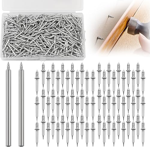 Nahtloser Nagel mit Doppelköpfigem Sockelfaden 200 Stück Nägel Wand Doppelköpfige Nägel für Sockelleisten ohne Spuren Unsichtbare Sicherheitsschrauben mit einem nagelspezifischen Hülsenwerkzeug