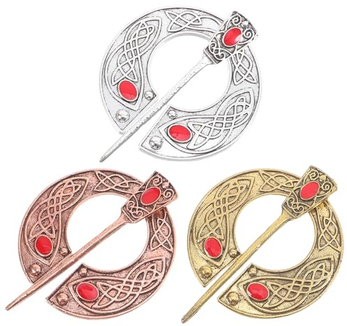 Amosfun Wikinger Brosche Set 3 StüCk Vintage Brustnadel Im Wikinger Stil Mit Roter Rubinoptik FüR KostüM Party Und Historische Outfits