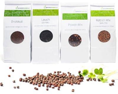 biosprosser Immun-Paket Paquet de graines de germes biologiques 850 g pour bocal à germer – Mélange de brocoli bio et de radis Bio & Power Mix Bio & Power Mix 250 g et poireaux bio 100 g – Graines de