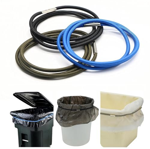 Garbage Can Rubber Bands, Fits 13-30 Gallon Bins, Heavy-duty Trash Can Bands to Hold Garbage Bags in Place, Trash Bag Holder Band with High Elasticity, Set of 3 in Black, Blue, and Green