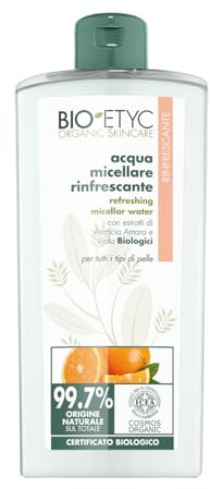 Bio-Etyc, Organic Skincare, Acqua Micellare Rinfrescante, con Estratto di Arancia Amara e Viola Biologici, Per Tutti i Tipi di Pelle, 400ml