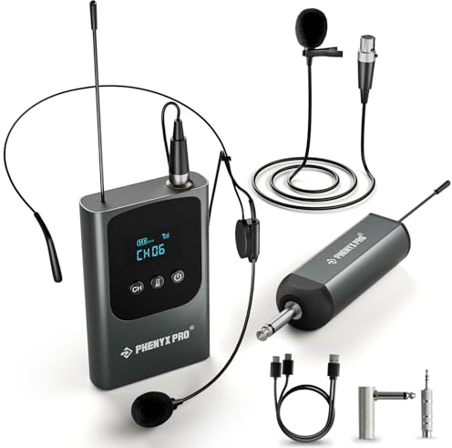 Phenyx Pro Single Digital Wireless Microphone System, w/Mini Receiver, Bodypack Transmitter,15 Channels in 900MHz UHF Band, Headset/Lapel Microphone for Karaoke, Singer, Church, Wedding (PDP-1-1B)