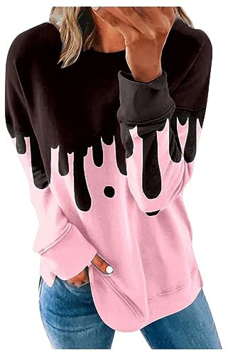 Pullover Damen Fellweste Damen Pullover Damen Winter Warm Wollpullover Damen Winter Tops Warm Leggings Women Winter Longpullover Oversize Hoodie Damen Pulli Damen Gutschein Ausdrucken（3-Pink,5XL）