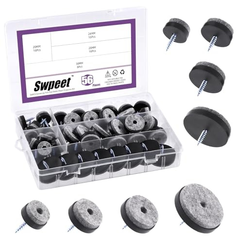 Swpeet 56Pcs Schwarze Möbel Filz Pads Sortiment Kit, rutschfeste Möbel Pads für hölzerne Beinfüße des Stuhl Tisch Sofa mit 20mm, 24mm, 28mm, 38mm