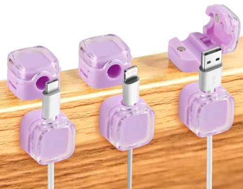 Lot de 6 clips magnétiques pour câbles - Support de rangement de câbles magnétiques - Clips de charge adhésifs pour la maison, le bureau, la voiture, le mur, le bureau, le téléphone, la table de