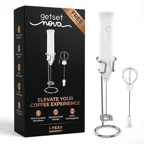 Rechargeable Milk Frother Handheld with Stand - Mini Electric Hand Whisk, Coffee Frother & Mixer Milk Frothers Coffee Whisk for Hot Chocolate, Cappuccino, Egg with Powerful Motor (White)
