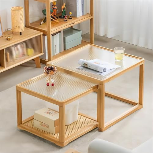 Kleiner quadratischer Couchtisch aus Glas mit längenverstellbarem Mitteltisch – ideal für Wohnzimmer oder Schlafzimmer
