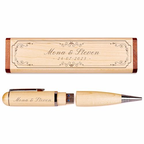 Clé USB Gravure Bois Personnalisée,USB Flash Drive 3.0 Coffret en Bois personnalisé,Coffret Stylo Bois Personnalisé Idée Cadeau pour Mariage,Remise des diplômes, Anniversaire (Graphic-7, 16.0, GB)