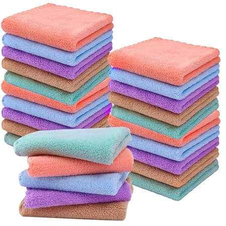 YqsIbth Flannel Face Cloth, 15Pack Face Cloths, 30x30cm Soft Bamboo Face Cloth, Reusable Facial Cleansing Cloths, Baby Wash Cloth, Squares Wash Flannels for Baby Kids Adults(5 Colors)