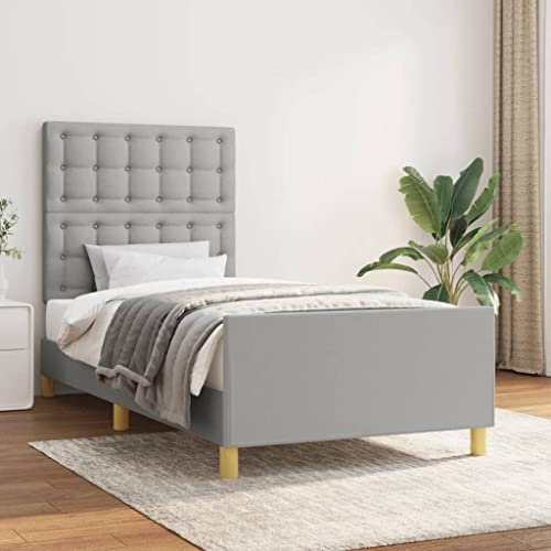 THOYTOUI Bettgestell, Betten Seniorenbett Tagesbett Bettstütze Geeignet für Schlafzimmer Wohnungen Studentenwohnheim Gästezimmer mit Kopfteil Hellgrau 90x200 cm Stoff