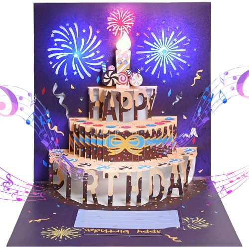 weiclianhp Tarjeta de Cumpleaños Divertida con Música y Luces 3D, Tarjeta Popup con Velas, Regalo Original para Mujer, Hombre, Amiga, Pareja o Niña, Tarjeta de Felicitación Especial
