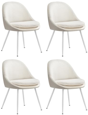 VASAGLE Esszimmerstuhl 4er Set, Küchenstuhl, bis 120 kg belastbar, Kissen mit 5,5 cm dickem Schaumstoff gepolstert, nach außen stehende Beine, für Büro Wohnzimmer, cremeweiß-wolkenweiß KDC184W14