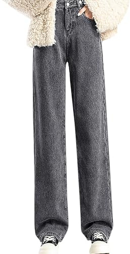 Jeans foderati da donna invernali, jeans termici da donna, taglie forti: pantaloni termici, pantaloni invernali, pantaloni dritti, jeans a gamba larga, jeans a vita alta, pantaloni per il tempo libero