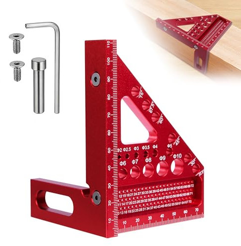 3D-Gehrungswinkel Multifunktional, Winkelmesser Holzbearbeitung Anschlagwinkel, Kombinationswinkel aus Aluminiumlegierung 22.5-90 Grad für Tischler Ingenieur (Rot)
