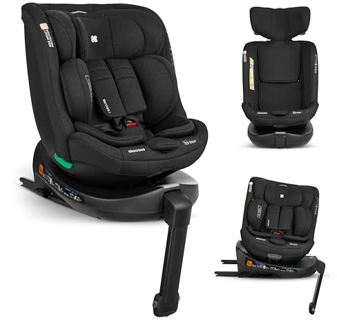 KikkaBoo Seggiolino Auto 0-36 kg i-SECURE, Gruppo 0 1 2 3, ISOFIX, i-Size, Rotante a 360º, 40-150 cm, Da 0 a 12 Anni, 12 Posizioni Poggiatesta, Nero