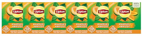 Lipton, Thé Vert, Thé Vert Aromatisé, Infusion à Froid ou Chaud, Goût Mangue & Abricot, Ingrédients d'Origine 100% Naturelle, 120 Sachets Pyramid