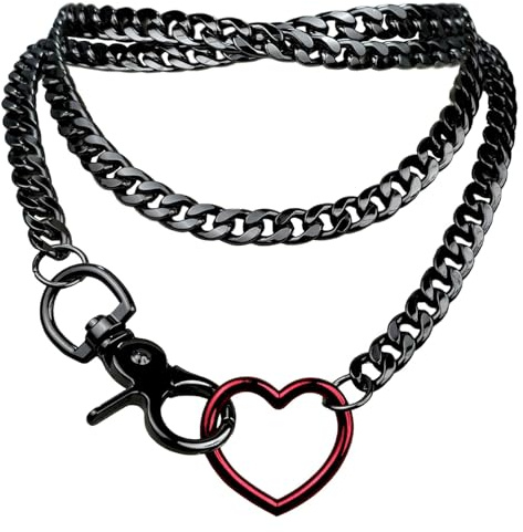 ZENGSING Punk Kette Choker Herz-Ring Anhänger Halskette, Punk Goth Herz Ring Choker Vintage Taille Kette, Gothic Choker Schmuck für Männer Frauen (Schwarz)