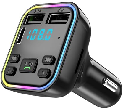 Trasmettitore FM Mp3 per auto - Trasmettitore FM con caricatore USB | Luci trasmettitore wireless 5.0 FM | Radio wireless con lettore MP3 per auto - Ricevitore tipo C PD 20 W e QC 3.0 per ricarica