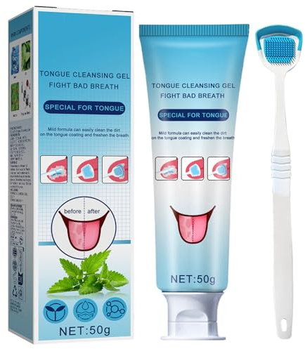 Fresh Mint Tongue Cleaner Gel Kit - Tongue Scraper & Brush for Maintaining Fresh Breath, Reducing Bad Breath - Oral Hygiene Tool