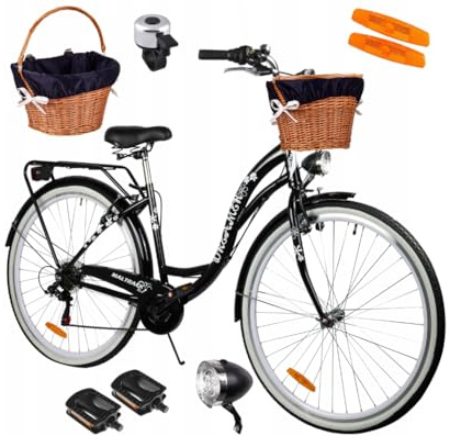 BDW Damen Cityrad 28 Zoll, 18'' Stahlrahmen, 6 Gänge mit Weidenkorb, V-Brake Bremsen, 120 kg Belastbarkeit