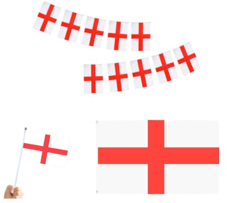 ADDICTD Lot de drapeaux de l'Angleterre pour décoration de la Saint-Georges – Drapeaux anglais sur bâtons, grand drapeau de l'Angleterre et fanions pour six nations, rugby, coupe du monde, football