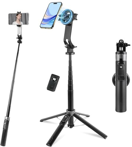 WOVTE Magnetic Tripod for iPhone, 52 Selfie Stick for MagSafe, Protable Phone Tripod for Video Tecording Compatible with iPhone/Android, Gopro and Cameras