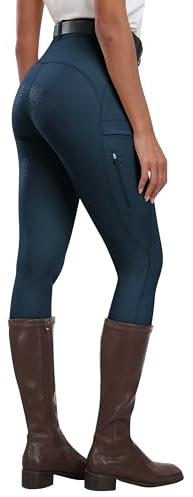 MoFiz Women Equestrian Sports Breeches Horse Riding Leggings Silicon Full Seat Jodhpurs Equestrian Tights Breeches with Pocket Blue XXL
