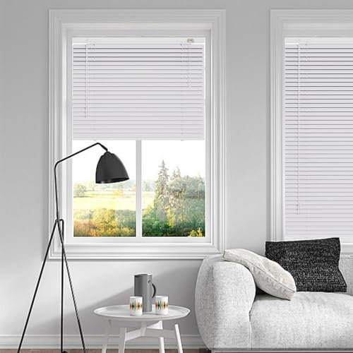 Interior Ventanas Persianas Venecianas Aluminio Lamas De 2.5cm, Persianas Horizontales Privacidad 55 65 75 85 95 105 115 125cm Estores Aislamiento Térmico Blackout Fácil Instalación(White)