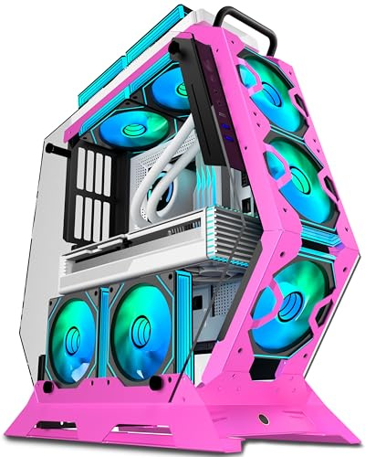 KEDIERS PC Case C570 ATX Mid Tower Tempered Glass Gaming Computer Open Frame Case with 5 PWM ARGB Fans (Pink)