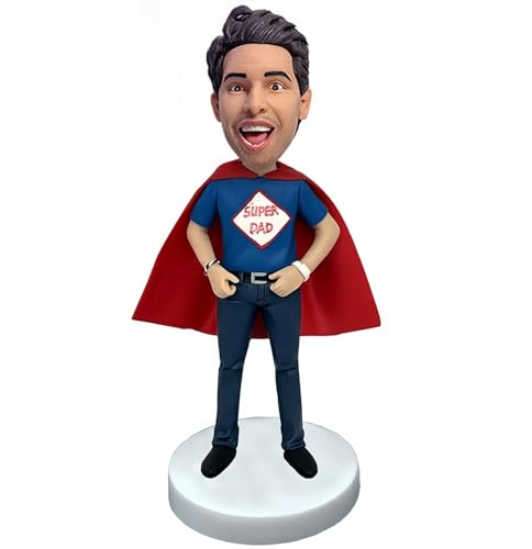 Drawelry Personalisierte 3D Wackelkopf Foto Figuren Skulptur Mini Männer Frauen Puppe Wackel Kopf Statuen Kunsthandwerk Heim Büro Auto Deko Ornamente Geschenk für Familie Freunde Paare (Super Dad)