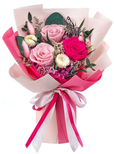 Polylove Flowers for Delivery Prime Forever Flowers Bouquet Preserved Roses Bouquet Flower Gift for Women Wife Mother Day Graduation Birthday (Hot Pink, Small)