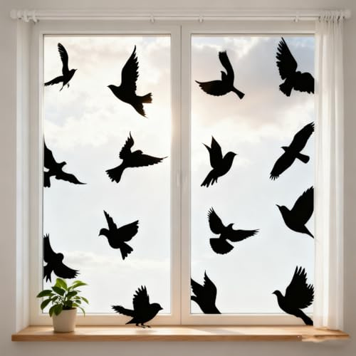 16 Stück Fensteraufkleber Vogelschutz - Vogelaufkleber Für Fensterscheiben 22x30 Cm - Schwarz, Selbstklebende Vogelschutz Fenster - Schützt Vögel Vor Kollisionen