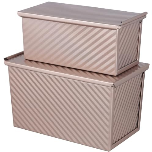 FUNSUEI 2PCS Non-Stick Bread Baking Tins with Lids, Loaf Tins for Baking Perfect Toast and Cakes, 450g & 230g Rose Gold