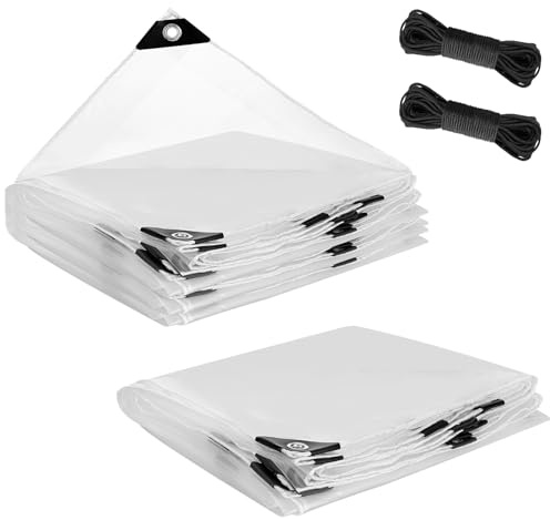 2pcs 8x10ft Anti-Tear Clear Tarp for Patio Winterizing - Waterproof Windproof Plastic Tarps with Grommets for Chicken Coop Greenhouse Frost Protection