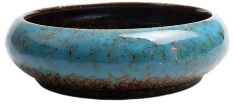 YIXANNX Große, runde, saftige Pflanzschale, kreativ für den Innen und Außenbereich, pflegeleichter Vintage Bonsai Topf aus Keramik mit Glasur, Blau
