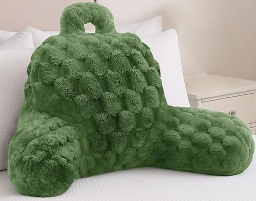 Velosso Chunky Popcorn Reading Back Support Pillowfor Adults, Snuggle Cosy Faux Fur Super Soft Plush Cushion for Bed and Armchair Relaxation (Olive)