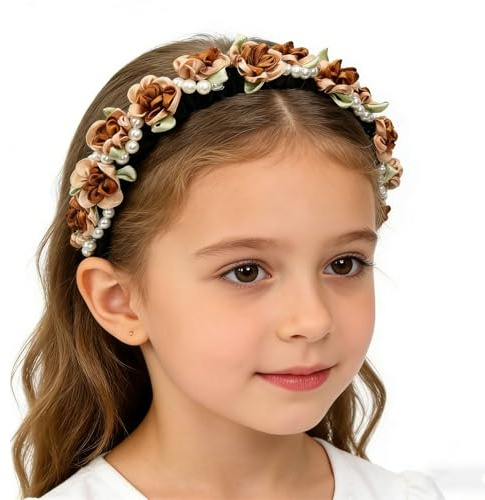 Blomkrona hårband, brud och tärna rosen tiara för bröllop, mexikansk blomkrona håraccessoar för kvinnor och flickor | Brun