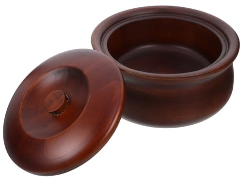 DIYEAH Cuenco de Madera Natural con Tapa Tamaño 17-18X75 CM Cuenco Decorativo para Alimentos Apto para Arroz Sopa Ensaladas Práctico para Cocina y Restaurante