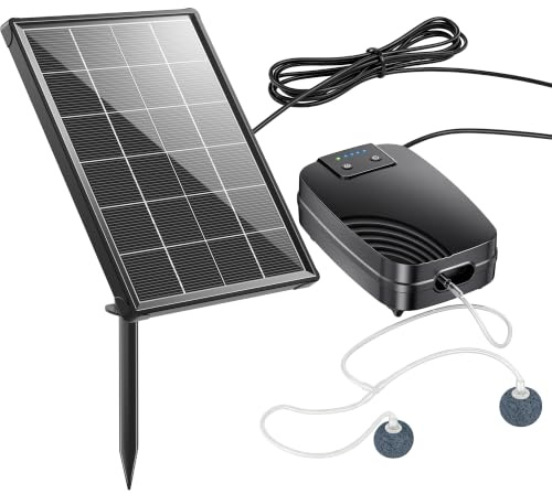 POPOSOAP Aireador solar para estanque de 4 W, bomba de aire solar para estanque con batería de 2200 mAh, 3 modos de funcionamiento y panel solar separado, ideal para estanques pequeños al aire libre