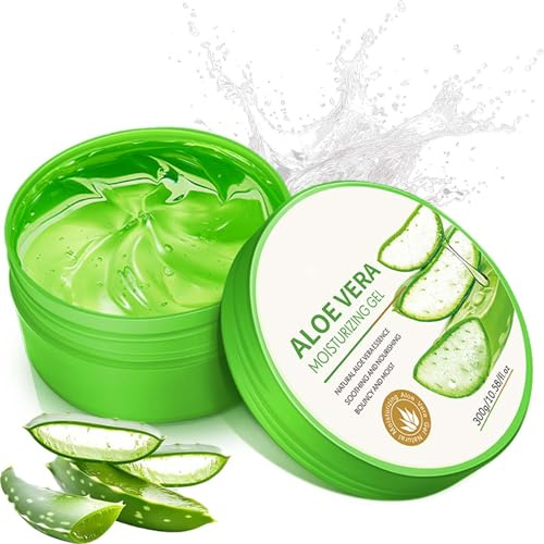 Aloe Vera Gel - 300ml Aloevera Gel Organic - Natural Moisturising Cream for Sunburn Repair - Natürliche Aloe-Creme für trockene Haut - Sonnenbrand - Feuchtigkeitscreme für Gesicht & Körper, After Sun