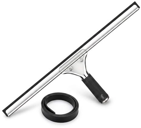 Professional Window Shower Squeegee, Stainless Glass Wiper, 30cm/12in | Shower Screen Wiper, With Rubber Blade, for Bathroom Squeegee, Windows, Tiles, Glass, Window Cleaning Equipment