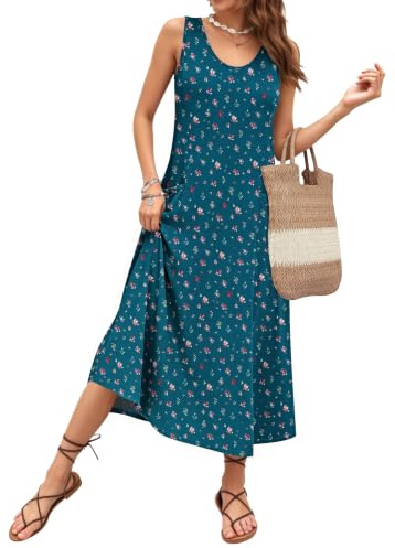 AUSELILY Vestido Largo de Verano para Mujer sin Mangas y Corte en A