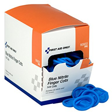 First Aid Only 90922 Blue Nitrile Finger Cots, Disposable Rubber Finger Protectors for Offices, Kitchens, Home, and More, 144 Pack