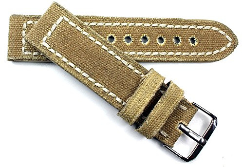 Sulla Canvas-Uhrenarmband mit Leder, 22 | Stoff, Dornschließe