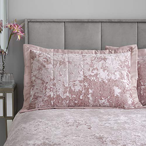 Catherine Lansfield Crushed Velvet Quilted Pillow sham Pillowcase Pair Blush Pink