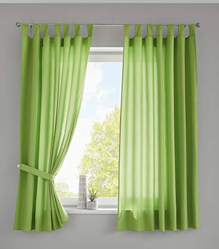 Gardinenbox Set di 2 Tende con Passanti Nastro Arricciato Opaco in Micro Raso Traslucido, Tinta Unita Opaca, Poliestere, Verde Mela, HxB 175x140 cm