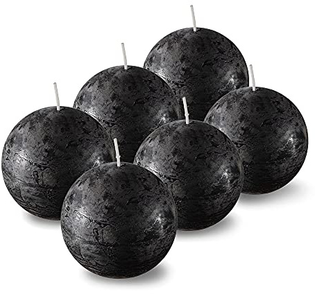 SPAAS Unscented Black Round Candles - Rustic Ball Candles for Wedding Decoration, Celebrations, and Home Decor - Set of 6