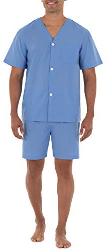Fruit of the Loom Men's Broadcloth Short Sleeve Pajama Set, Azure Blue, X-Large