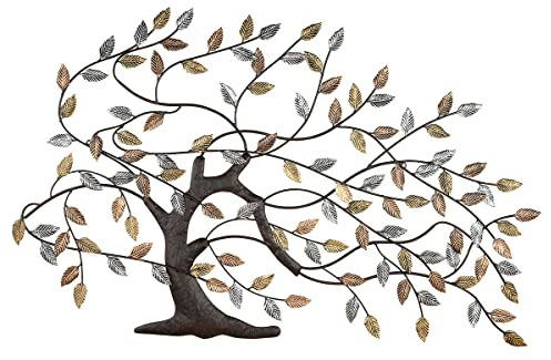 GILDE Väggrelief höststorm brun med antika guld-/silverfärgade blad H: 68 cm B: 107 cm D: 2 cm 67486