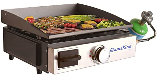 Flame King Flat Top Portable Propane Cast Iron Grill Griddle Tabletop for Outdoor Camping, Tailgating, Outdoor Cooking